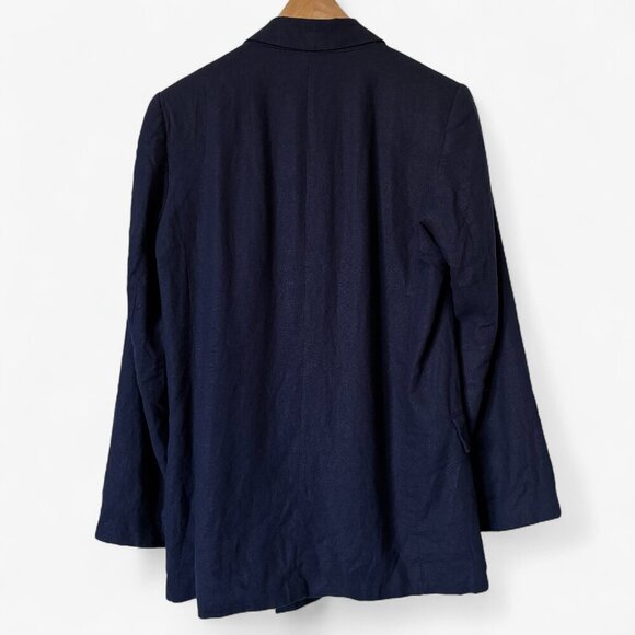 Zara Oversized Linen Roll Up Sleeve Open Front Navy Blue Blazer Womens XS Preppy - Picture 11 of 11